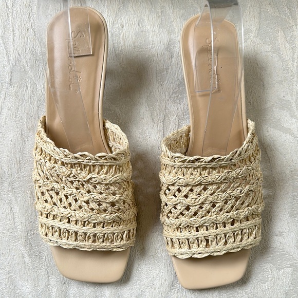 SPLENDID HAMPTON‎ MULE WOVEN FAUX RAFFIA SQUARE TOE KITTEN HEELS NATURAL